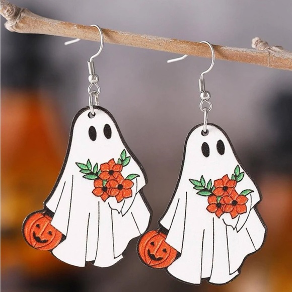 NWT Pumpkin Ghost Earrings - Adorable Spooky Fall Earrings - Picture 2 of 5
